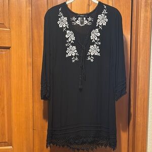 Black Embroidered Tunic Dress